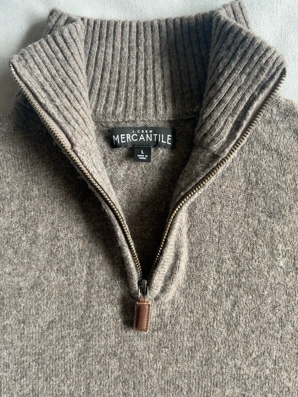 J.Crew Mercantile Men’s L Lambswool Blend Quarter Zip Sweater Taupe Brown